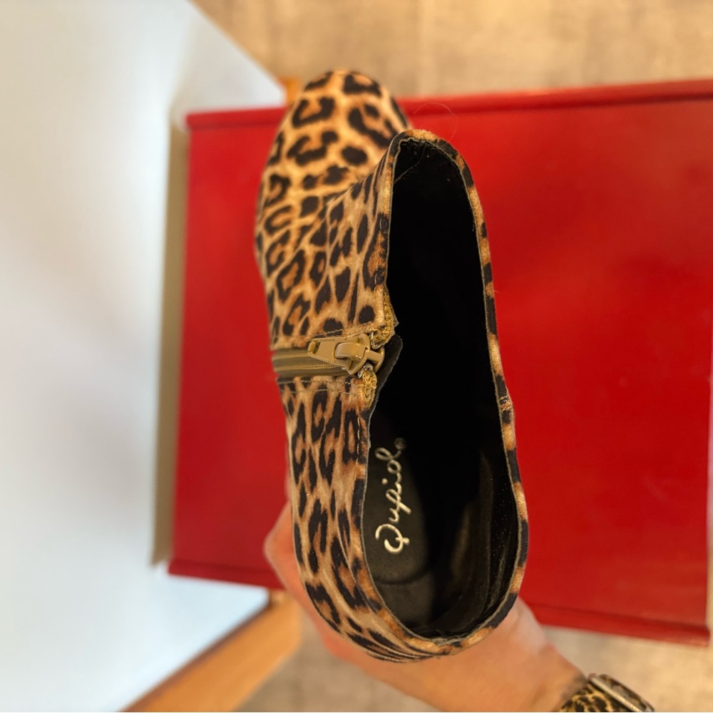 Qupid Leopard Print Ankle Booties in Brown and Black - Picture 6 of 7